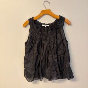 Frame Denim Black Sleeveless organza Blouse semi sheer small